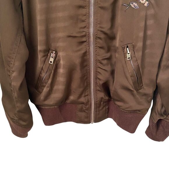 NEW Olivaceous Floral Embroidered Satin Bomber Jacket in Size Small - Picture 5 of 10